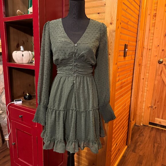 FRANCESCA'S  Paige Front Button Clip Dot Waisted Mini Dress - Picture 1 of 7